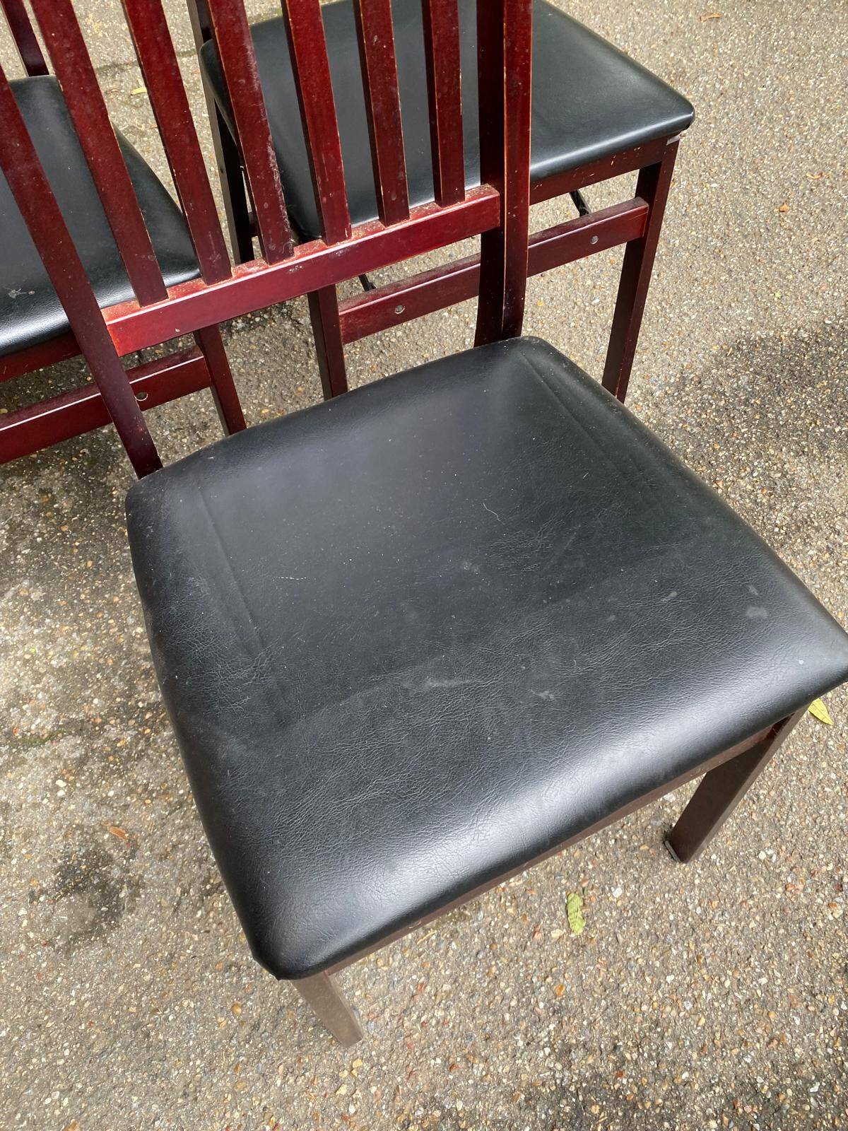 3 Scandinavian design chairs from the 1970s, solid wood, burgundy and black leather