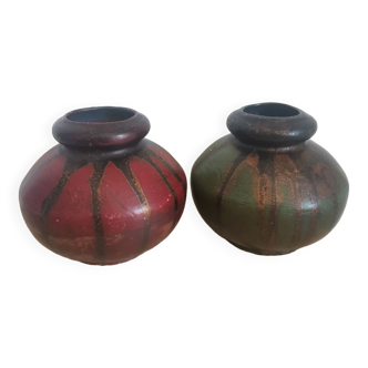 Lot de 2 vases vintage céramique artisanal fait main rustique