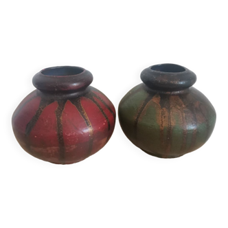 Set of 2 vintage handmade ceramic vases rustic