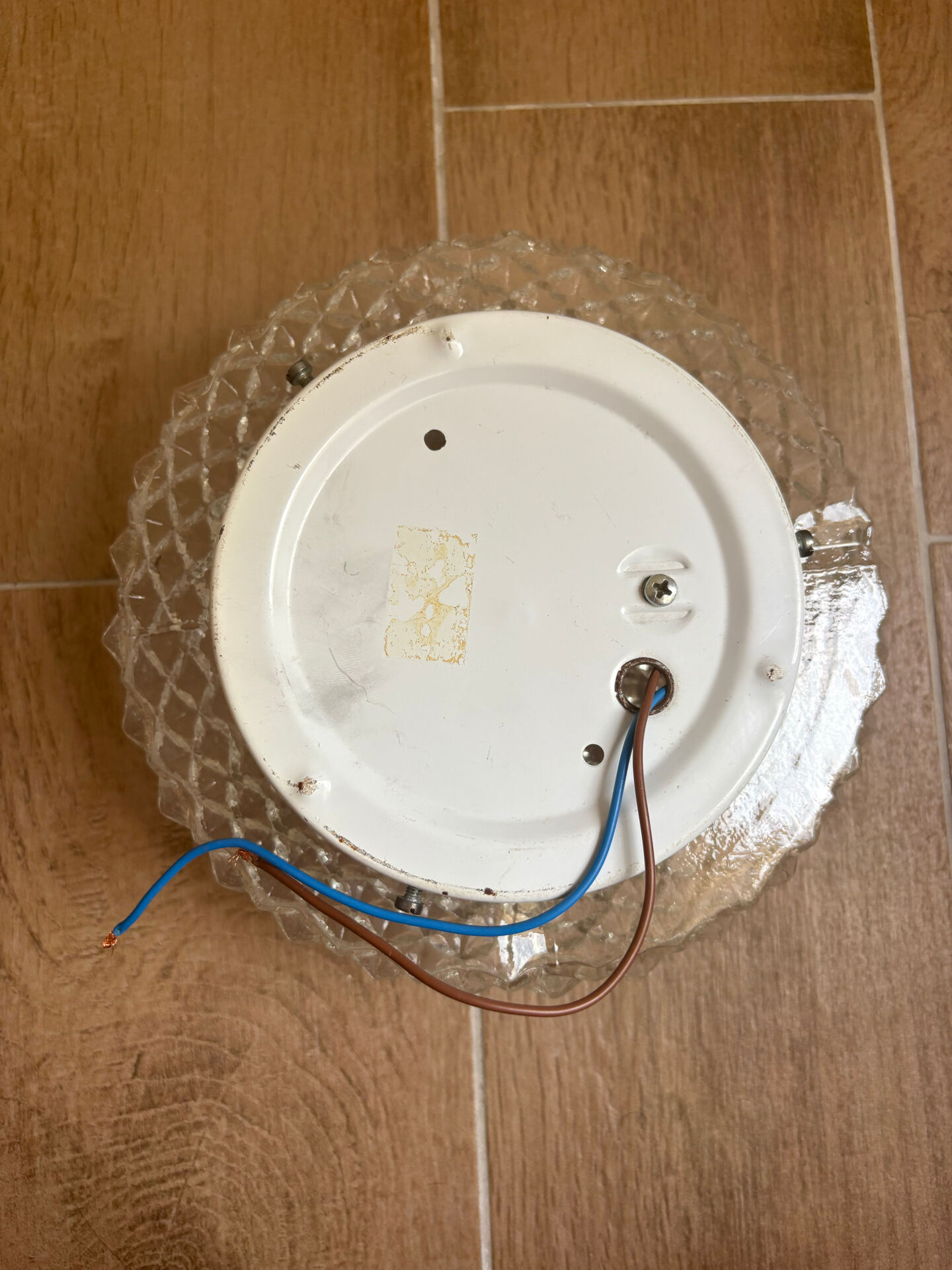 Ceiling light or wall light in moulded glass with diamond point - mid 20th century