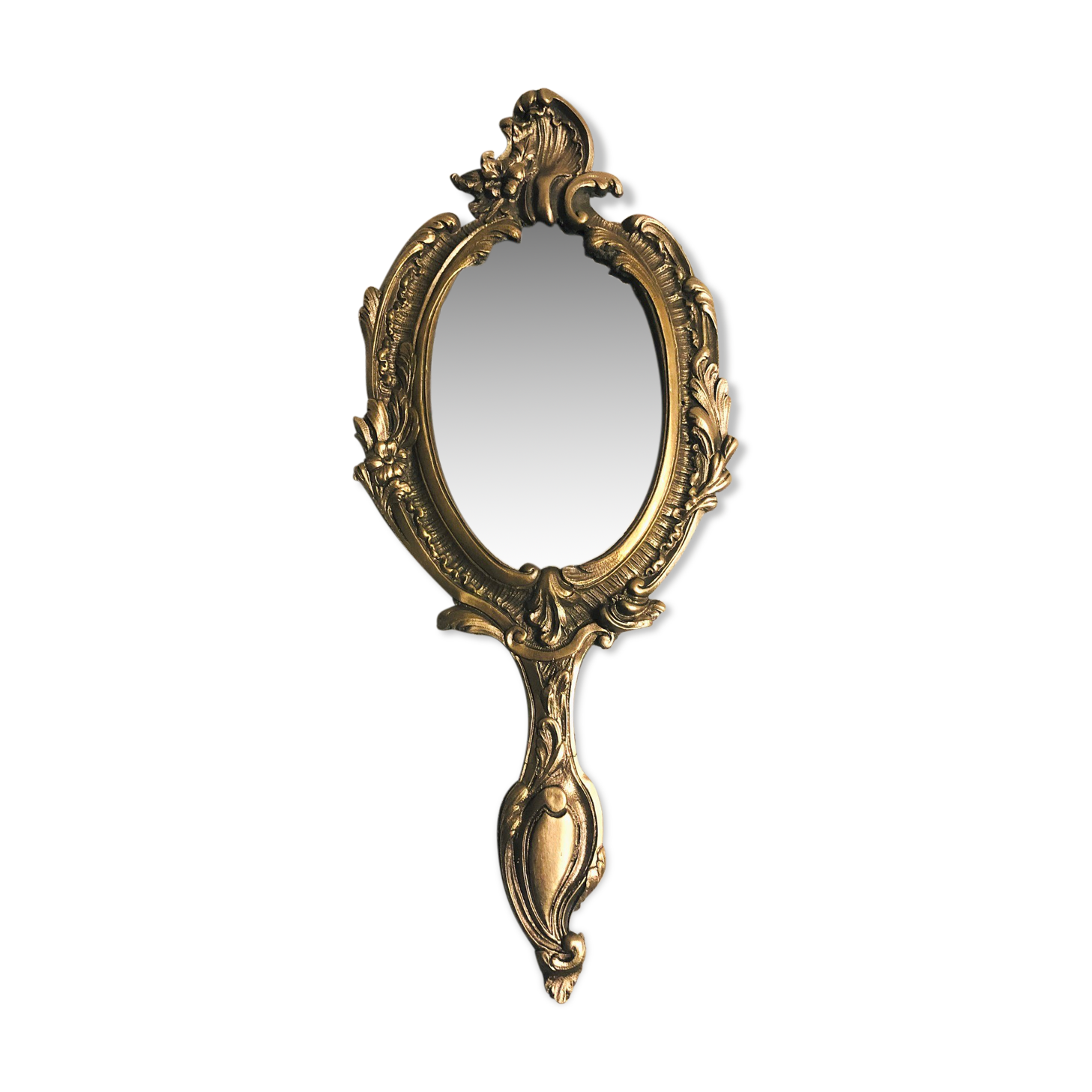 19th-style louis XV gilded bronze beveled hand mirror