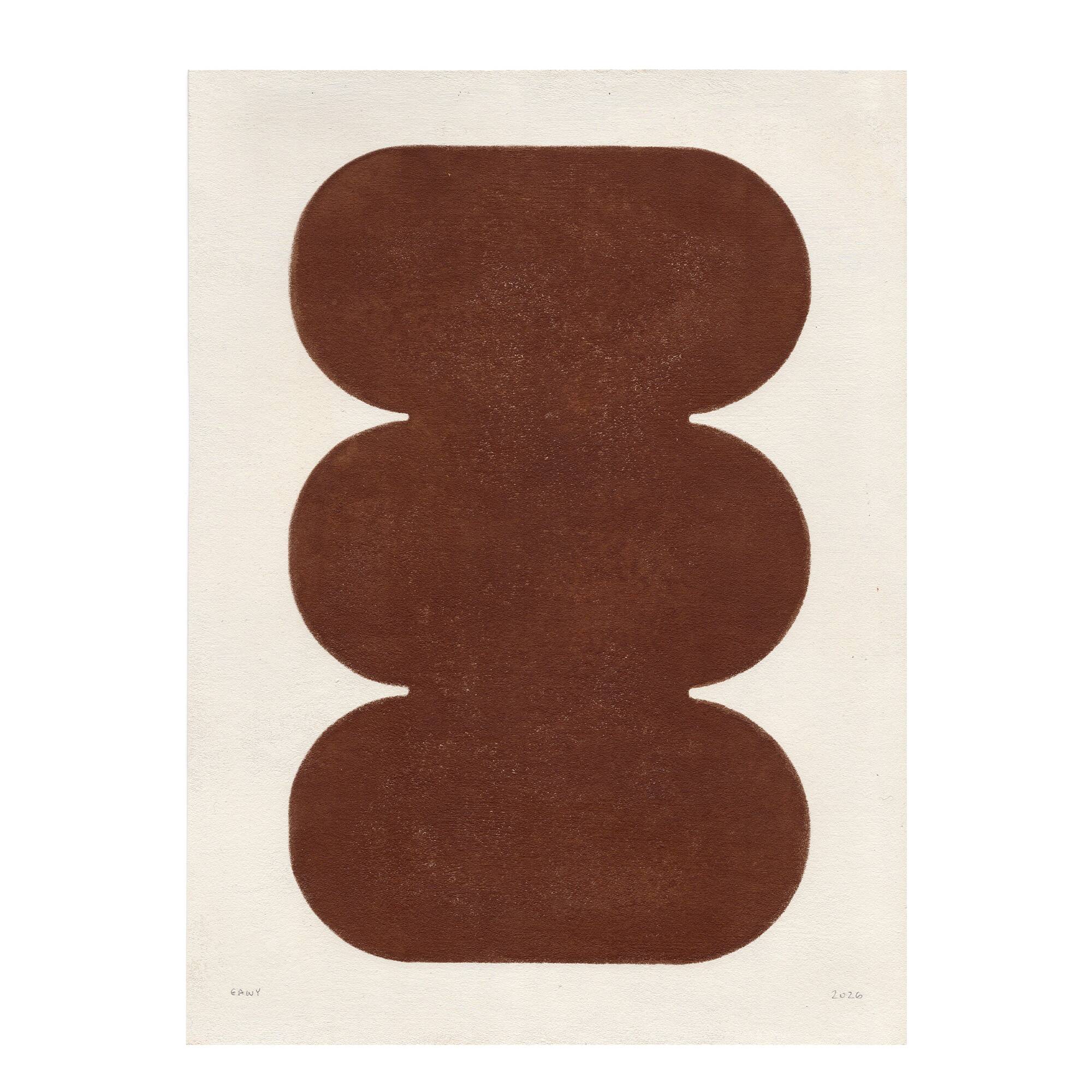 Brown abstract painting on paper signed Eawy.