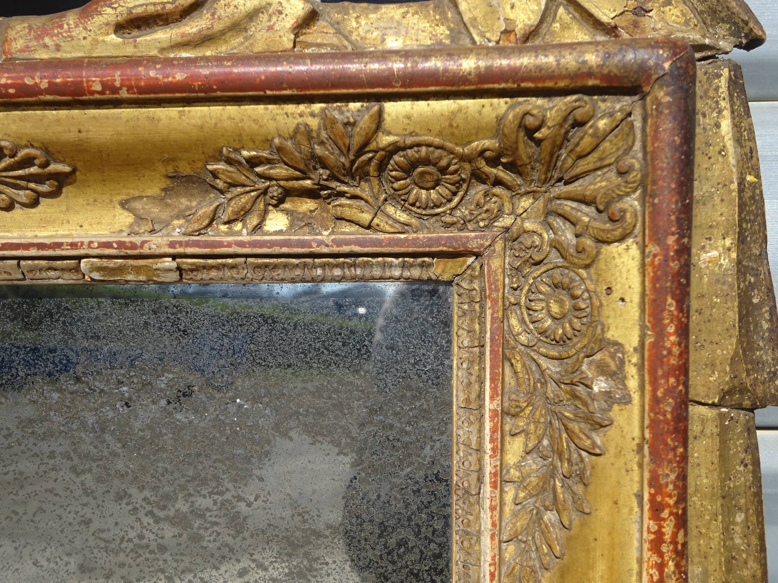 Antique mercury mirror, Louis XVI style gilded frame, 84x50cm