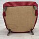 Fauteuil danois des années 1960, en laine de meuble rayée rouge, pieds en bois de chêne.