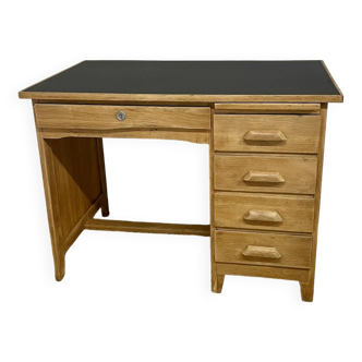 Vintage solid oak, wood and black desk