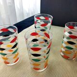 4 Vintage water or orangeade glasses. Screen-printed decoration