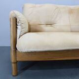 1960s Oak Scandinavian 3-Seater Sofa in Fine Leather Upholstery