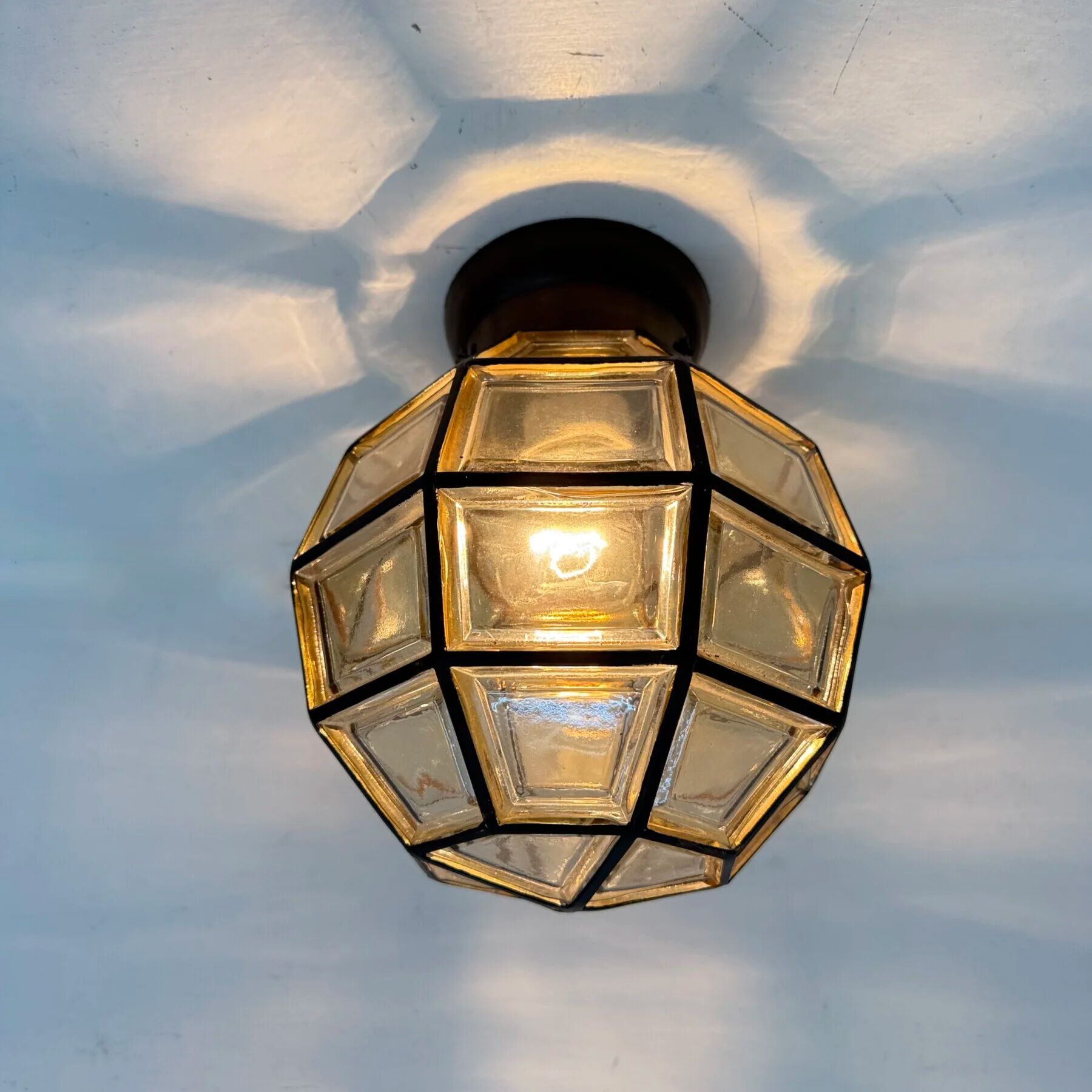 1 of 2 Limburg Glashütte glass ceiling lamp flush mount, 1970s
