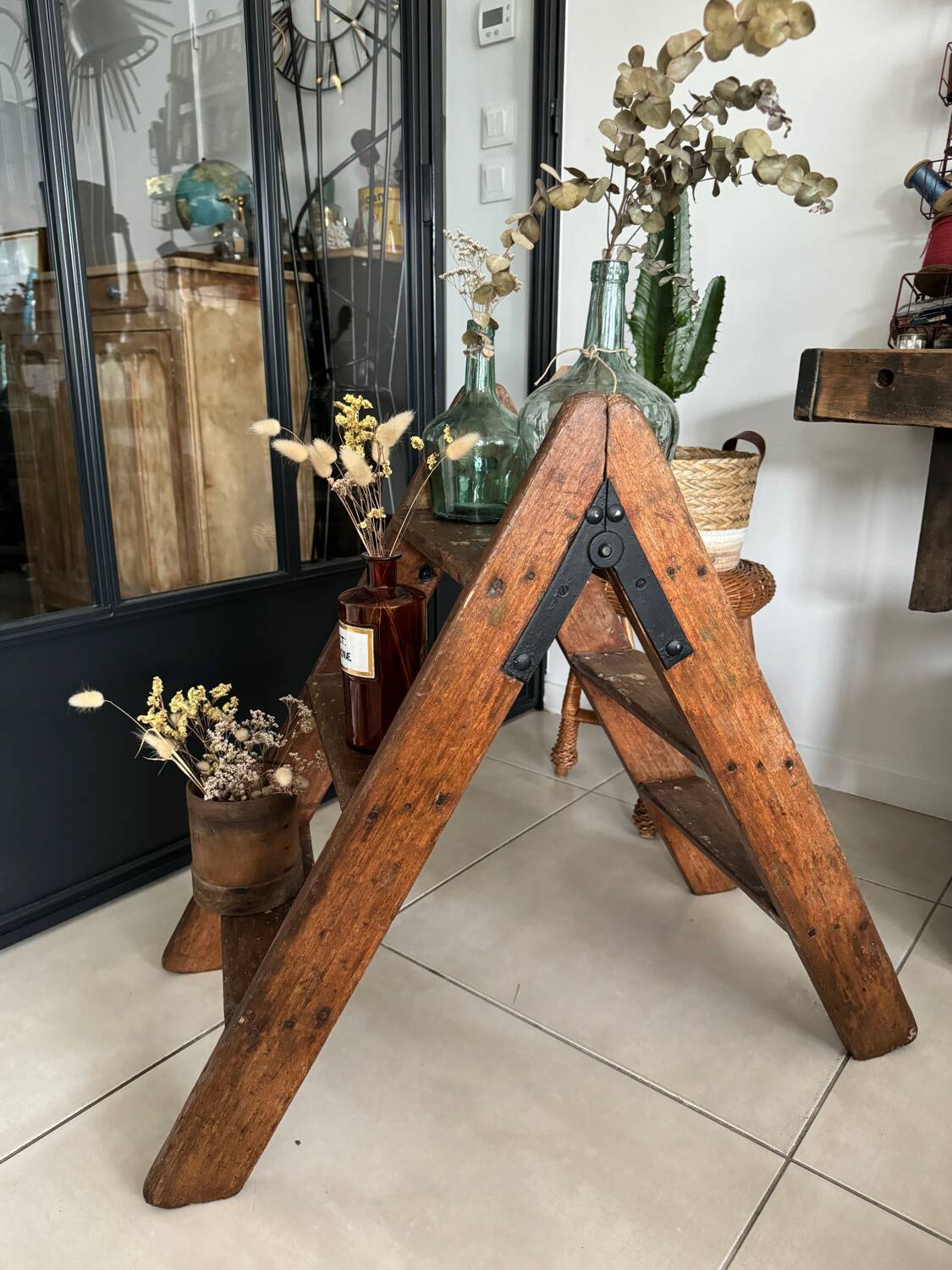 Old vintage wooden stepladder