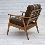 1970s, Danish armchair, beech wood, furniture wool fabric.