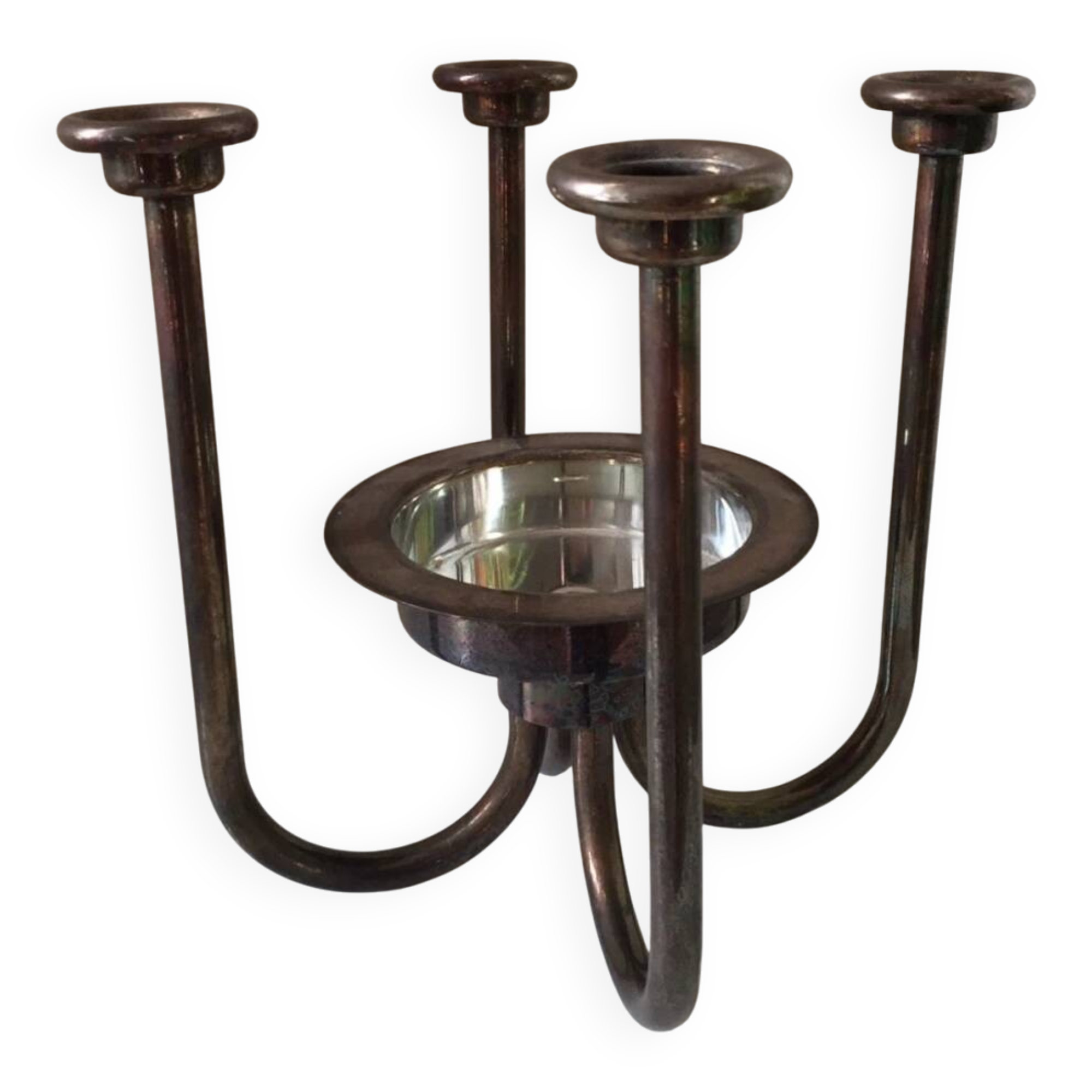 Large Swedish Silver-Plated Metal Candlestick, Modernist Vintage