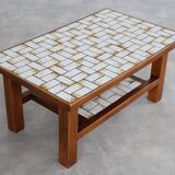 Table basse en teck et carreaux de céramique, années 70