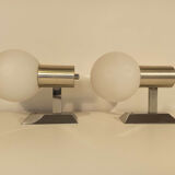 Pair of vintage appliques 1970 globe opaline white chrome