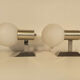 Pair of vintage appliques 1970 globe opaline white chrome