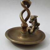 Antique bronze candlestick with dragon-shaped handle from the 17th century