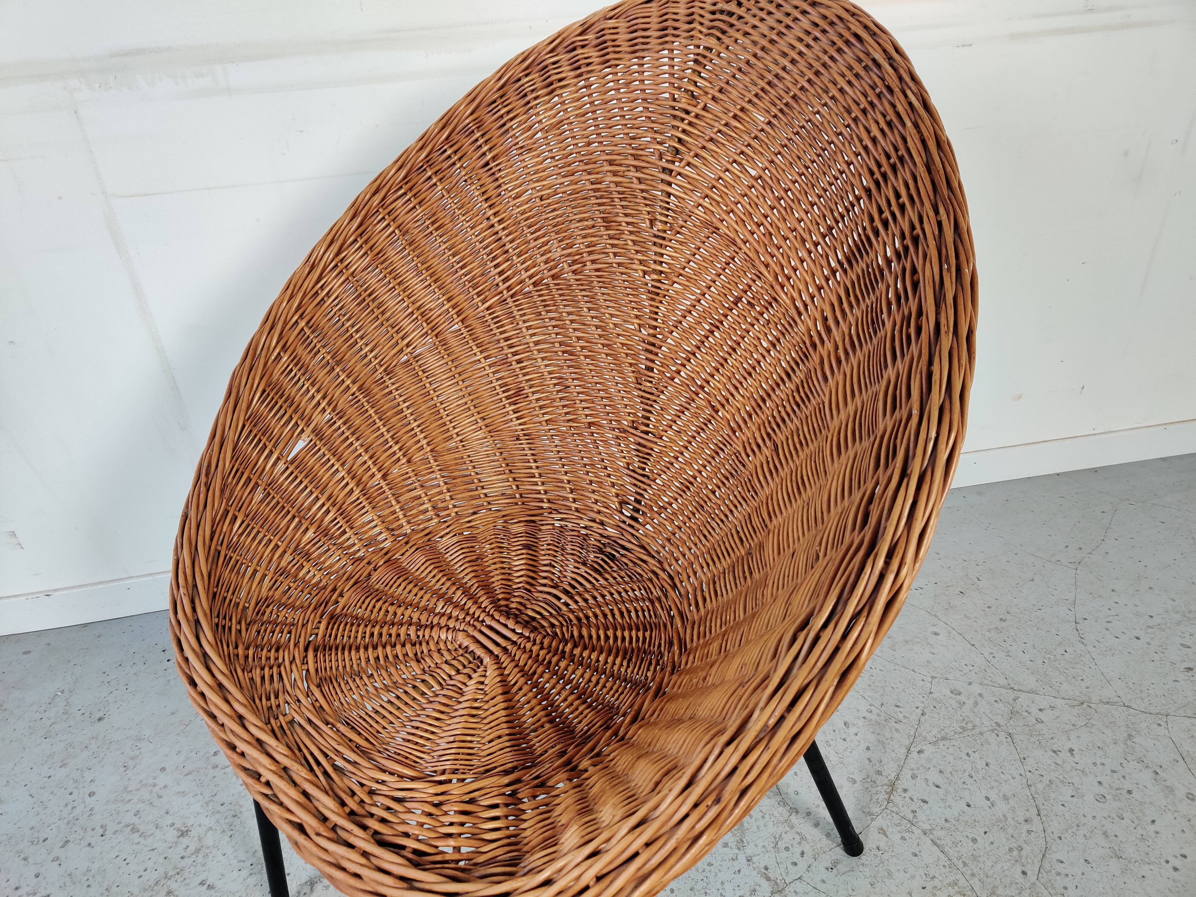 Vintage wicker and metal basket armchair, 60s/70s