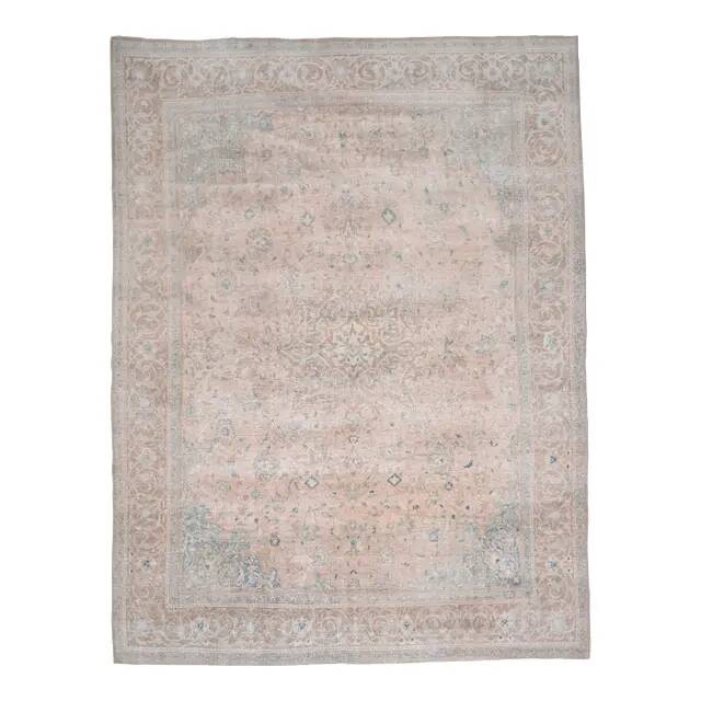 1970s Vintage Persian Handmade Wool Cotton Light Brown Area Rug 284x380