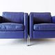 De Sede DS118 pair of blue leather club chairs