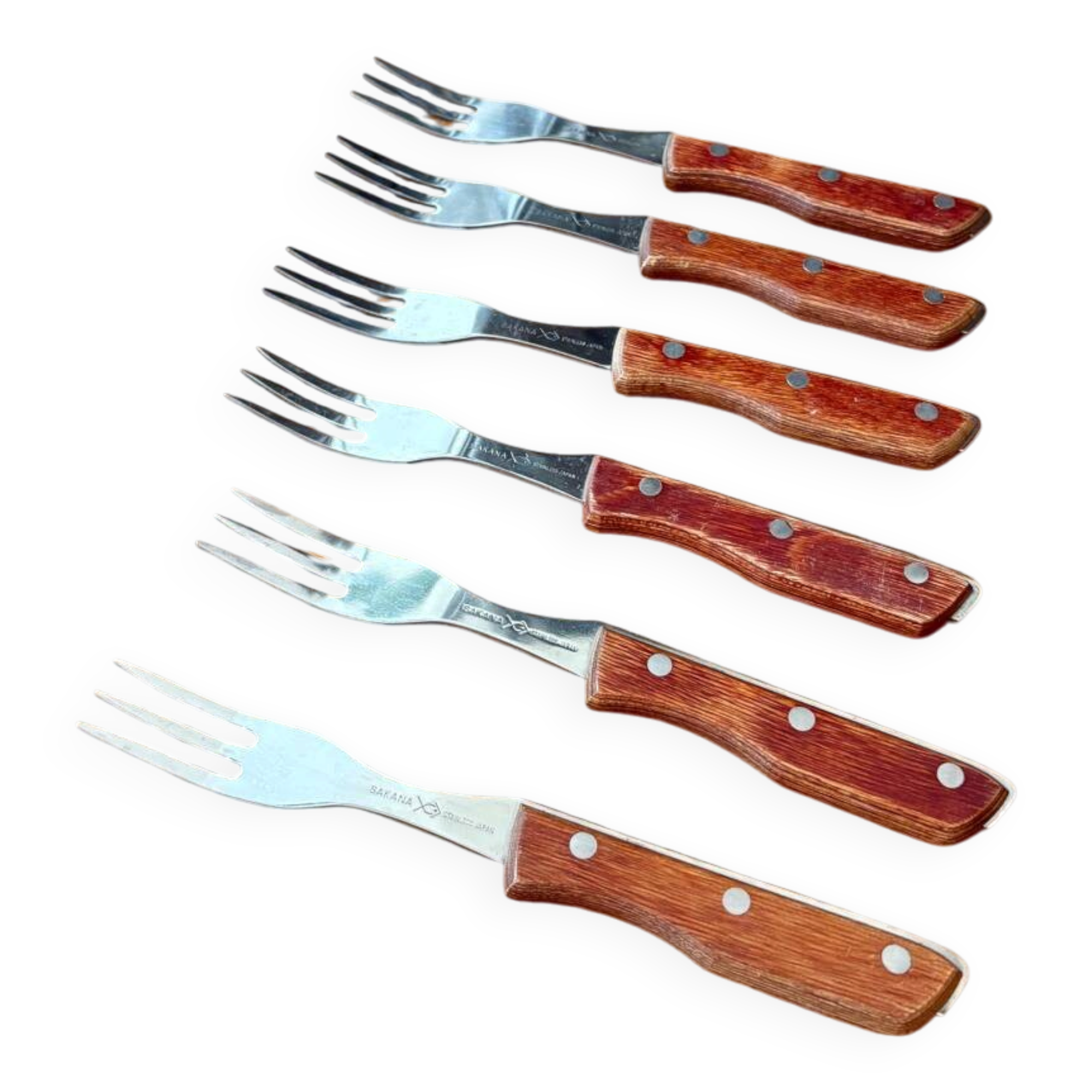 Set of 6 vintage japanese sakana forks – wooden handles