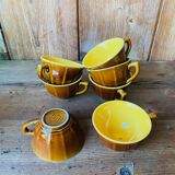 Lot tasse a café ancienne marron et jaune Sarreguemines France