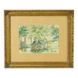 Watercolor José Wolff Art Painting Wooden Baroque Style Frame 1924