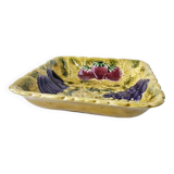 Plat Creux Carré Ancien Barbotine Fruits Sarreguemines Années 20 23.5x23.5cm