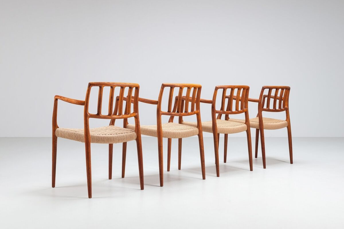 Niels Otto Moller model 66 armchairs in teak and paper cord Denmark 1970