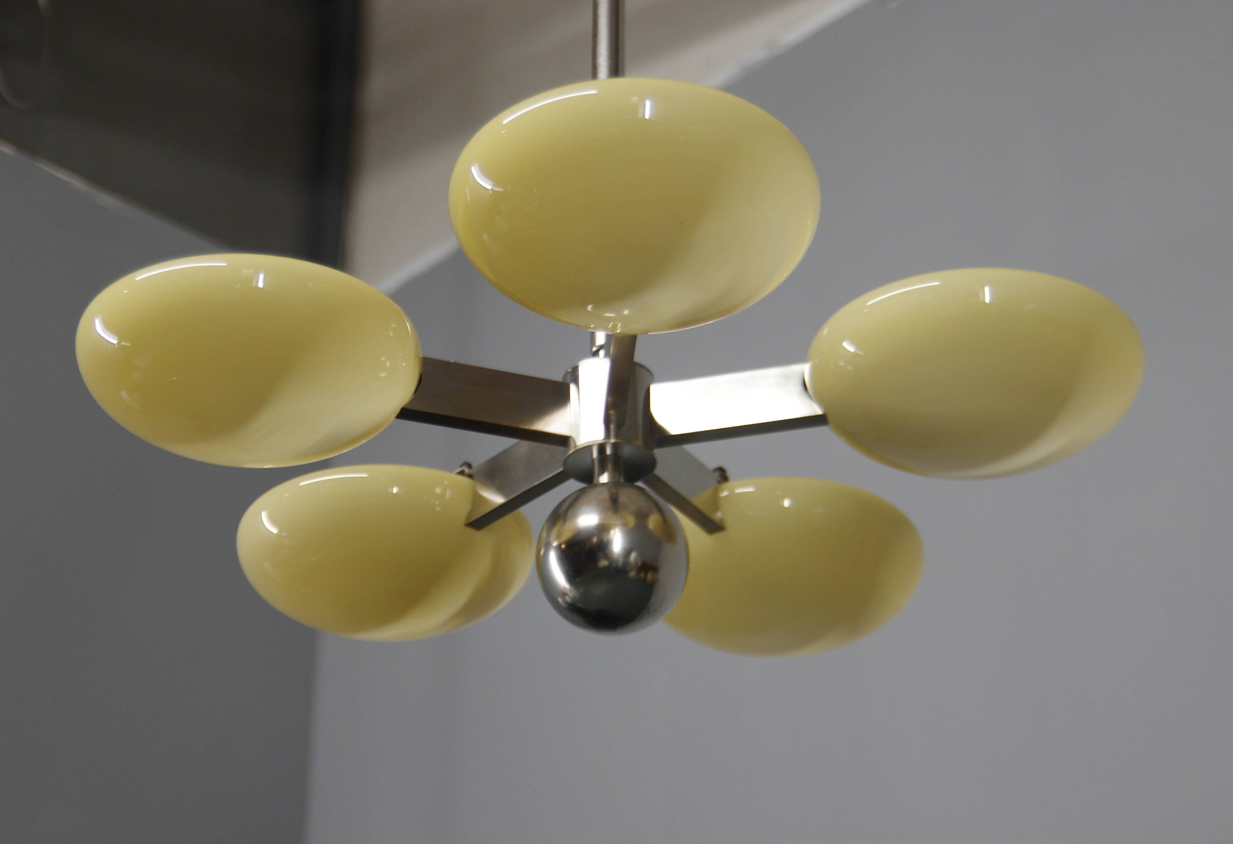 Exceptional Art Deco Functionalist Nickel-Plated Chandelier, 1930s