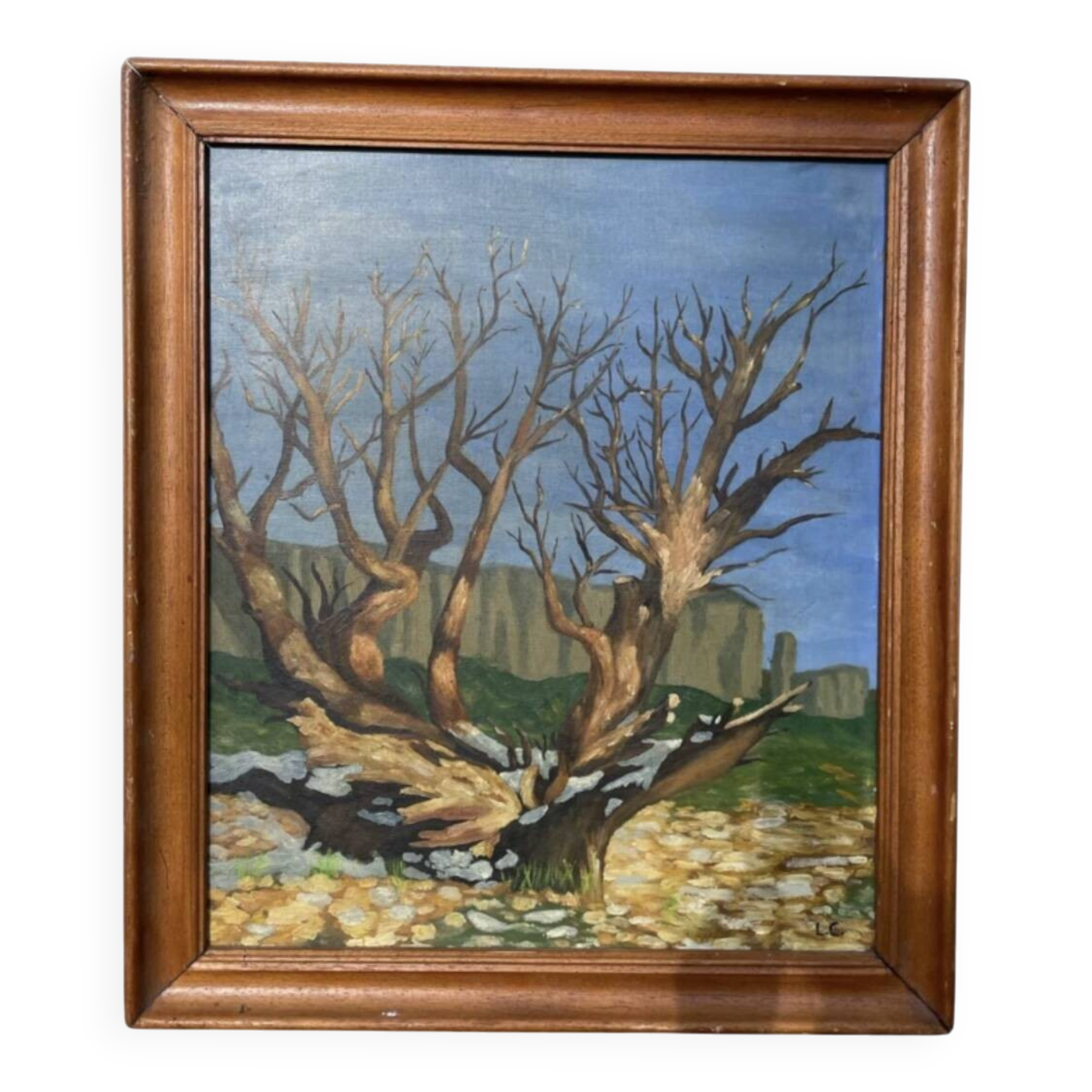 Antique painting of a forest landscape