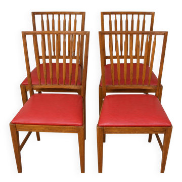 Set of 4 Moder chairs, 1960s – oak and eco-leather, vintage