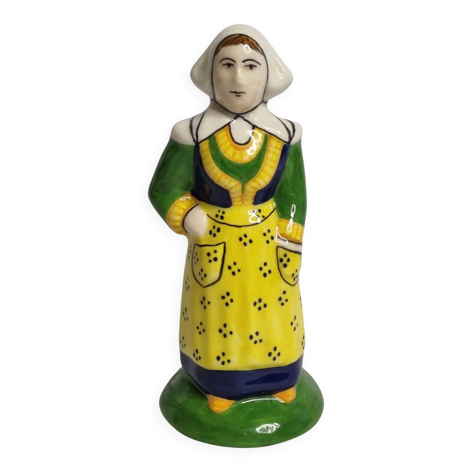 Quimper HB Henriot traditional style earthenware salt cellar 13.5 cm