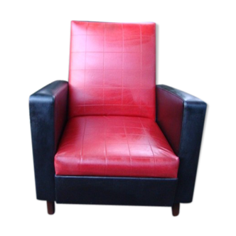 Vintage red and black skai armchair 70