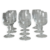 10 crystal liqueur glasses with floral motifs, Matignon model