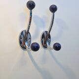 Pair of vintage chrome and blue coat hooks