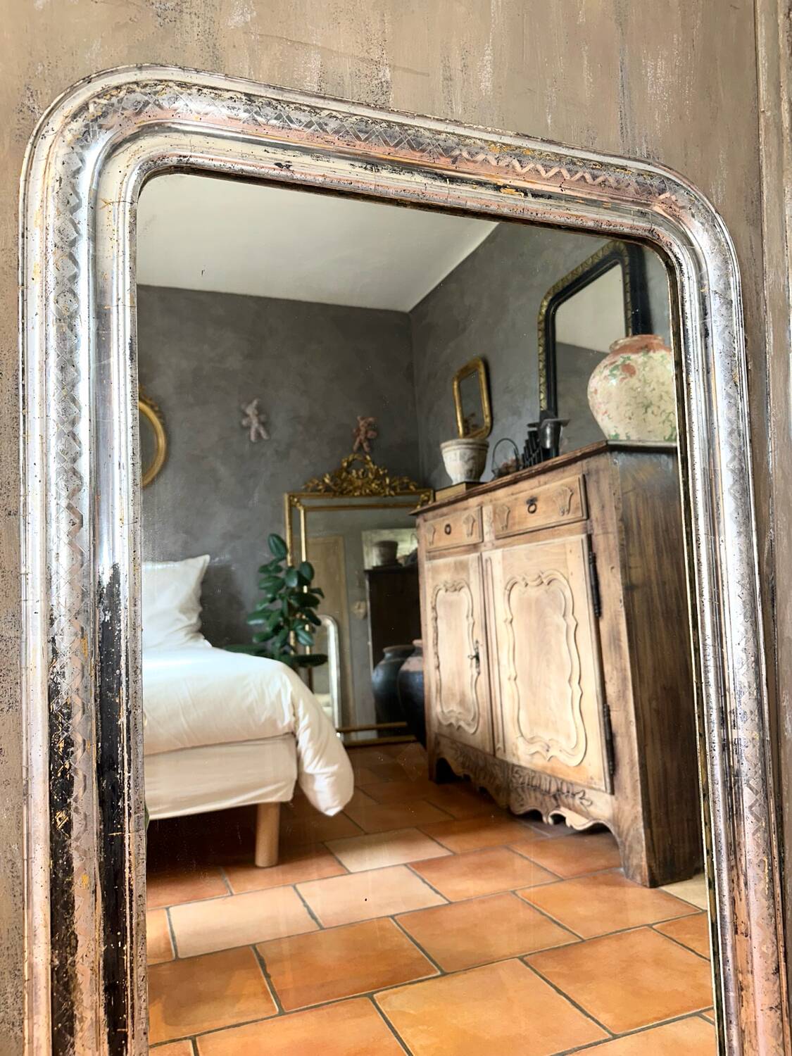 Miroir Louis-Philippe ancien argenté XIXème