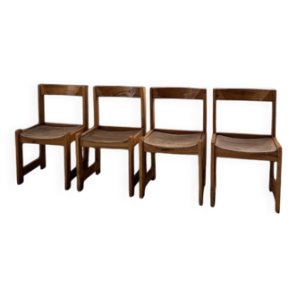 Set 4 chaises en orme années 70 regain