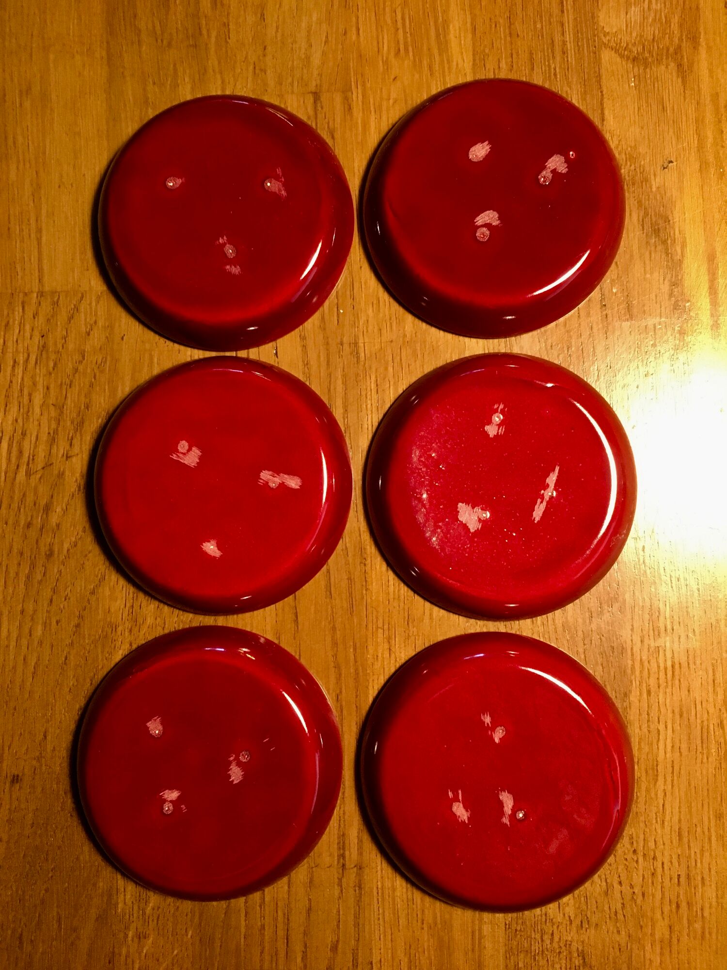Set of 7 eggcups by Louis Bacculini, Vallauris, with 2 cups of salt, 6 saucers