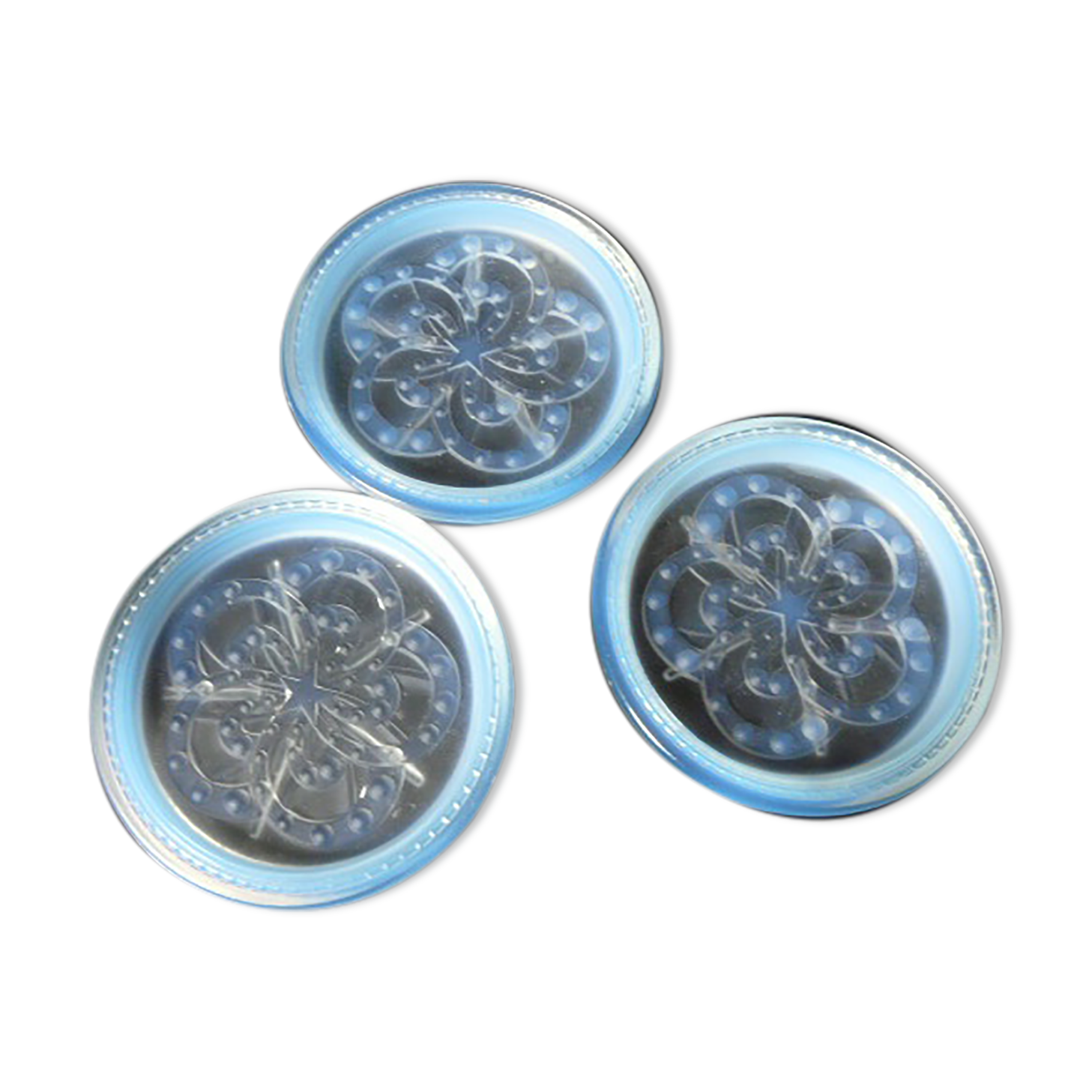 3 Blue Blue Pressed Pressed Molded Glass Bottle Bottom