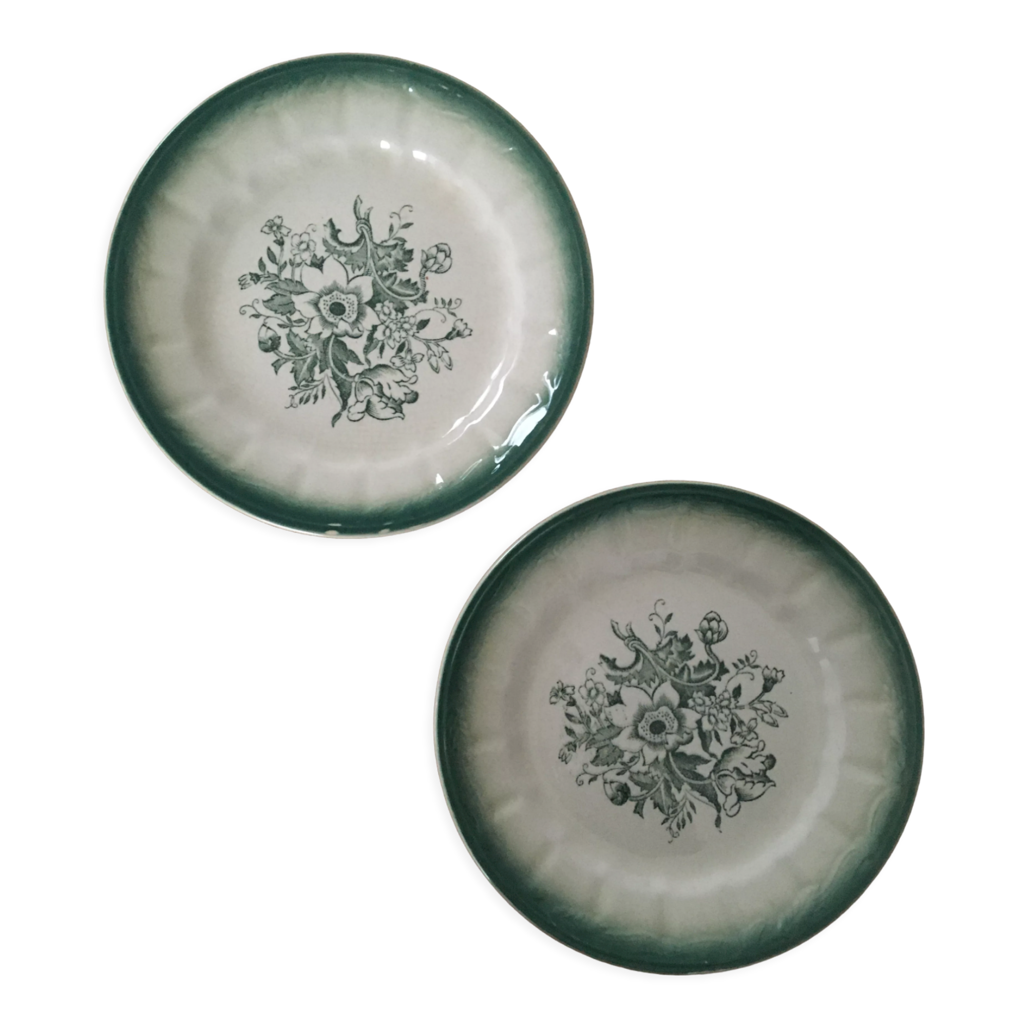 Pair of green floral plates