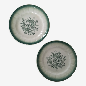 Pair of green floral plates