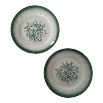 Pair of green floral plates