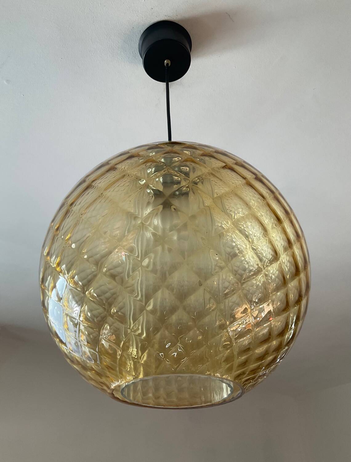 Vintage 70s smoked glass ball pendant light