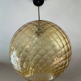 Vintage 70s smoked glass ball pendant light