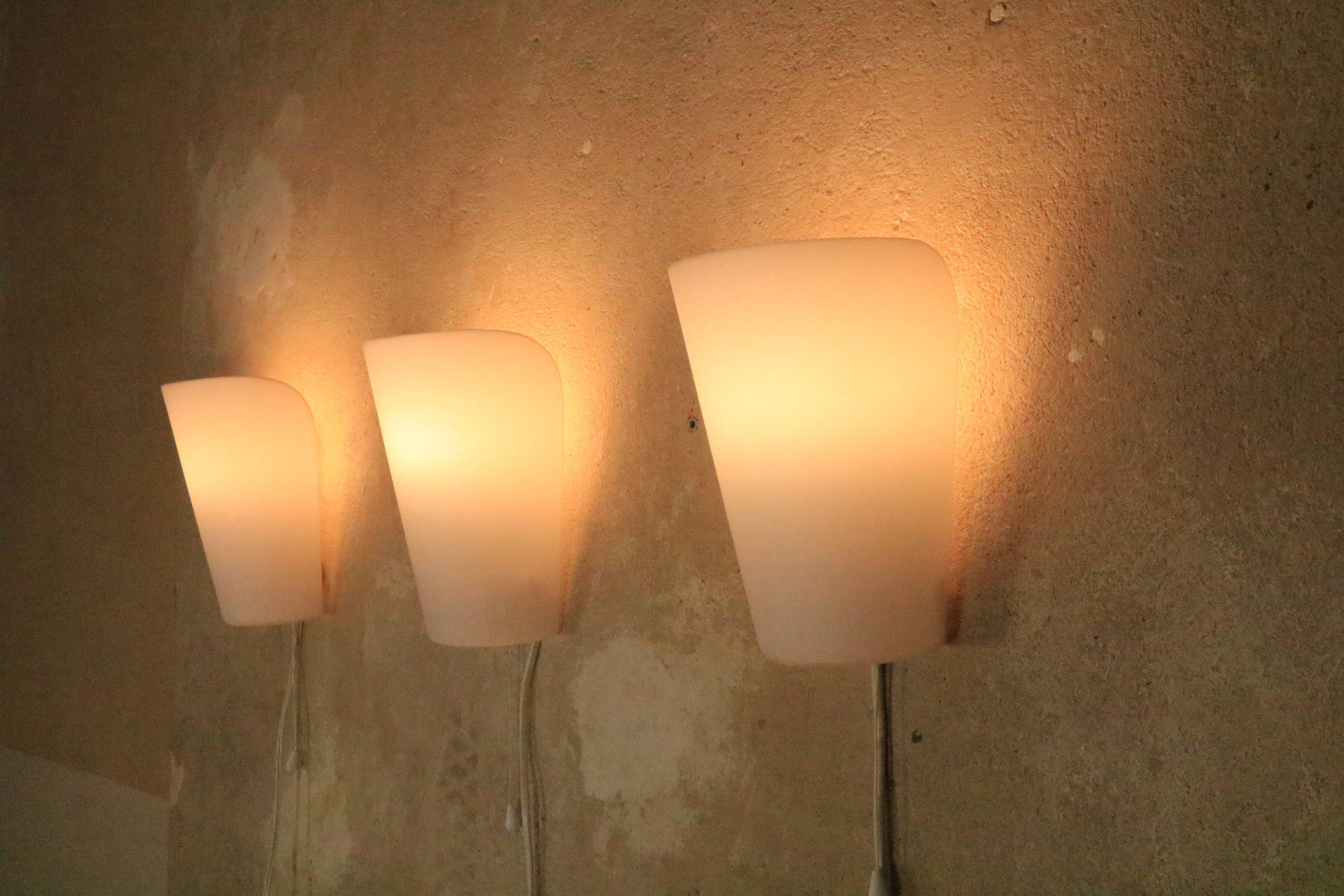 3 wall lamps by Wilhelm Wagenfeld for Peill & Putzler, "Media", 1950s