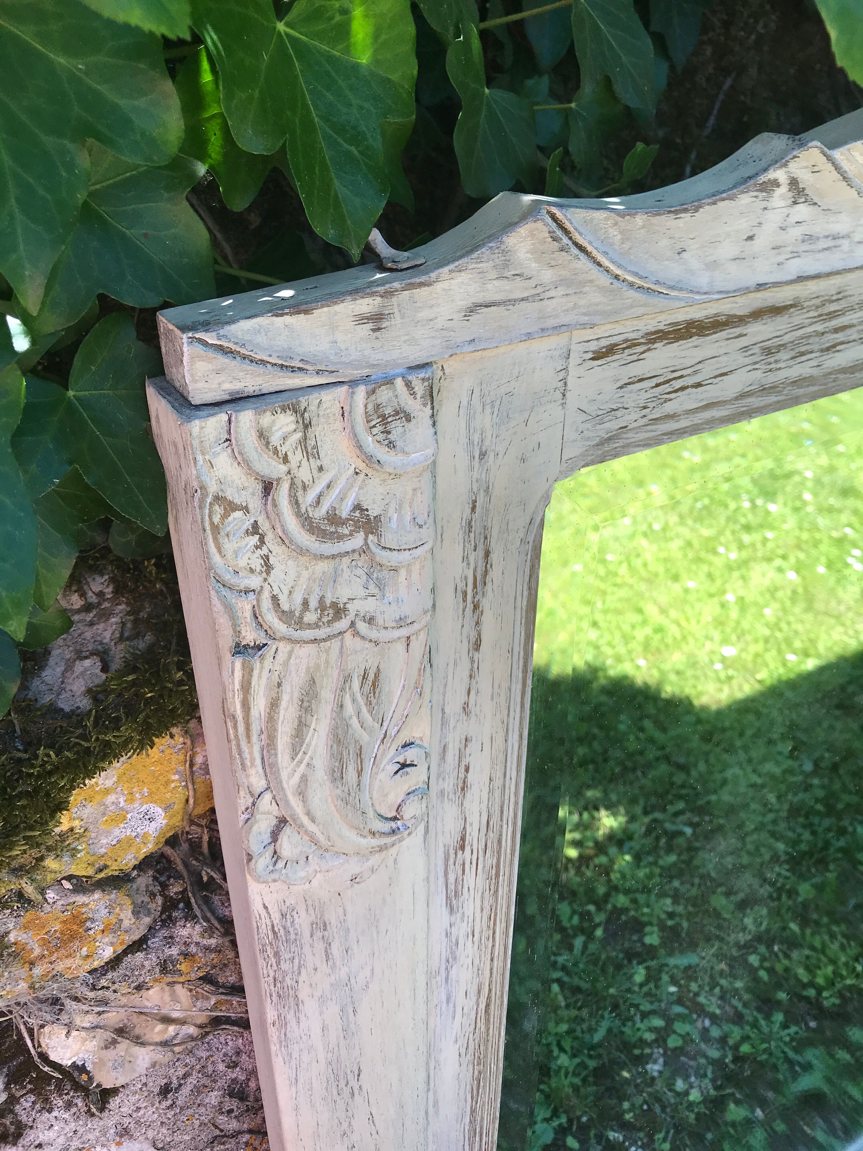 Old white mirror patinated 90x119cm