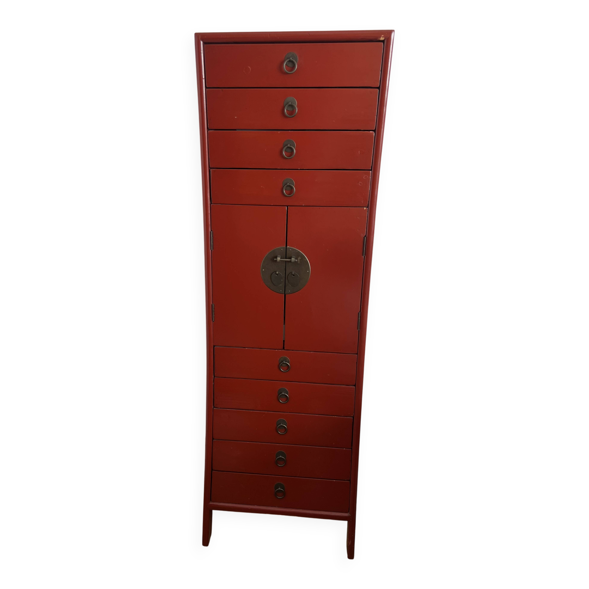 Red high cabinet Aldaba Madrid – 9 drawers and cupboard