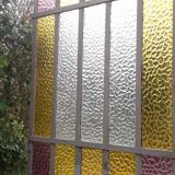 Workshop door 258,4x98,5cm in iron and colored cathedral glasses