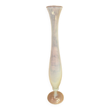 Ancien Vase Soliflore Opaline Blanche Avec Reflets Vintage