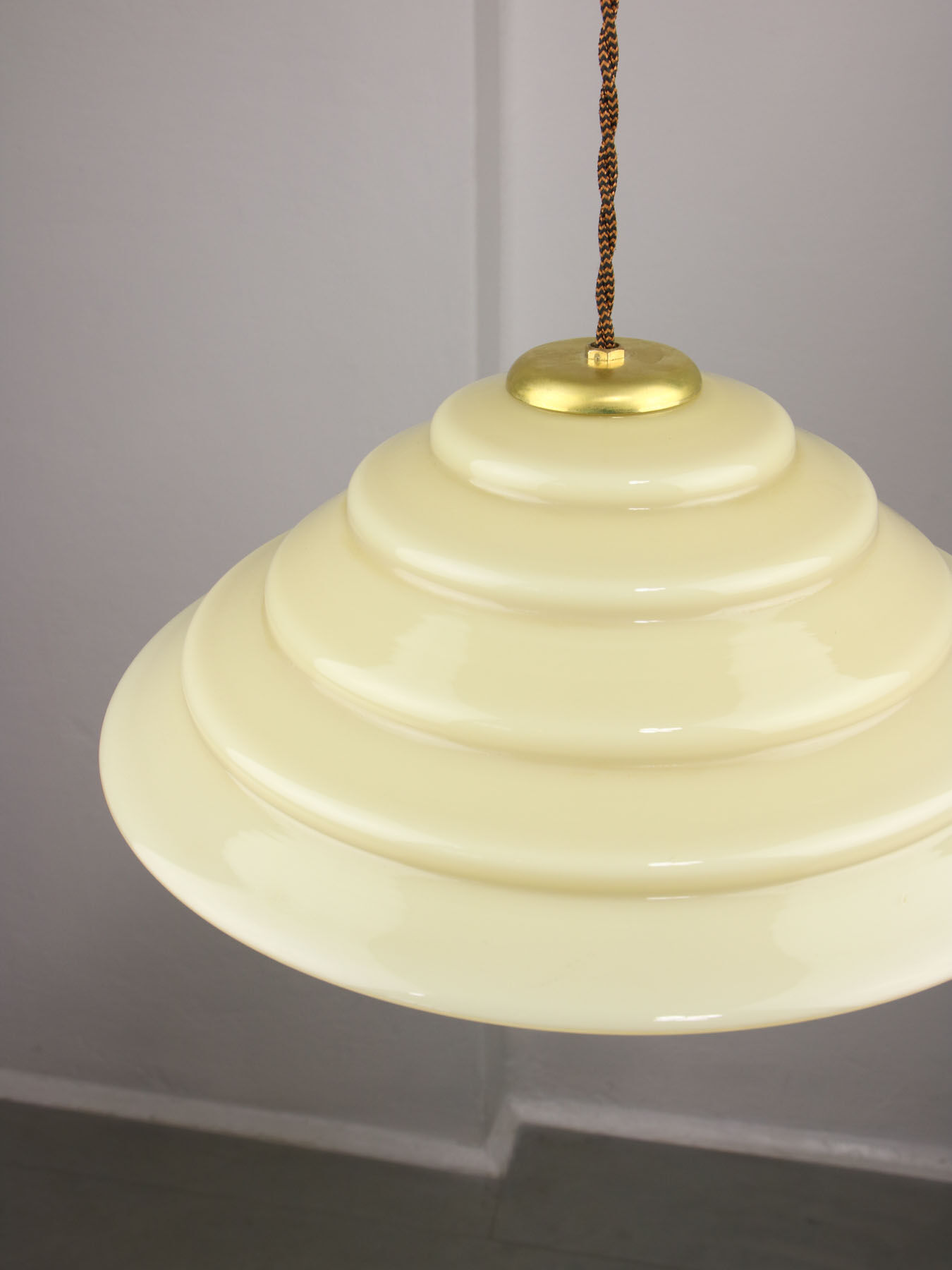 Mid-century Yellow Glass & Brass Pendant Lamp