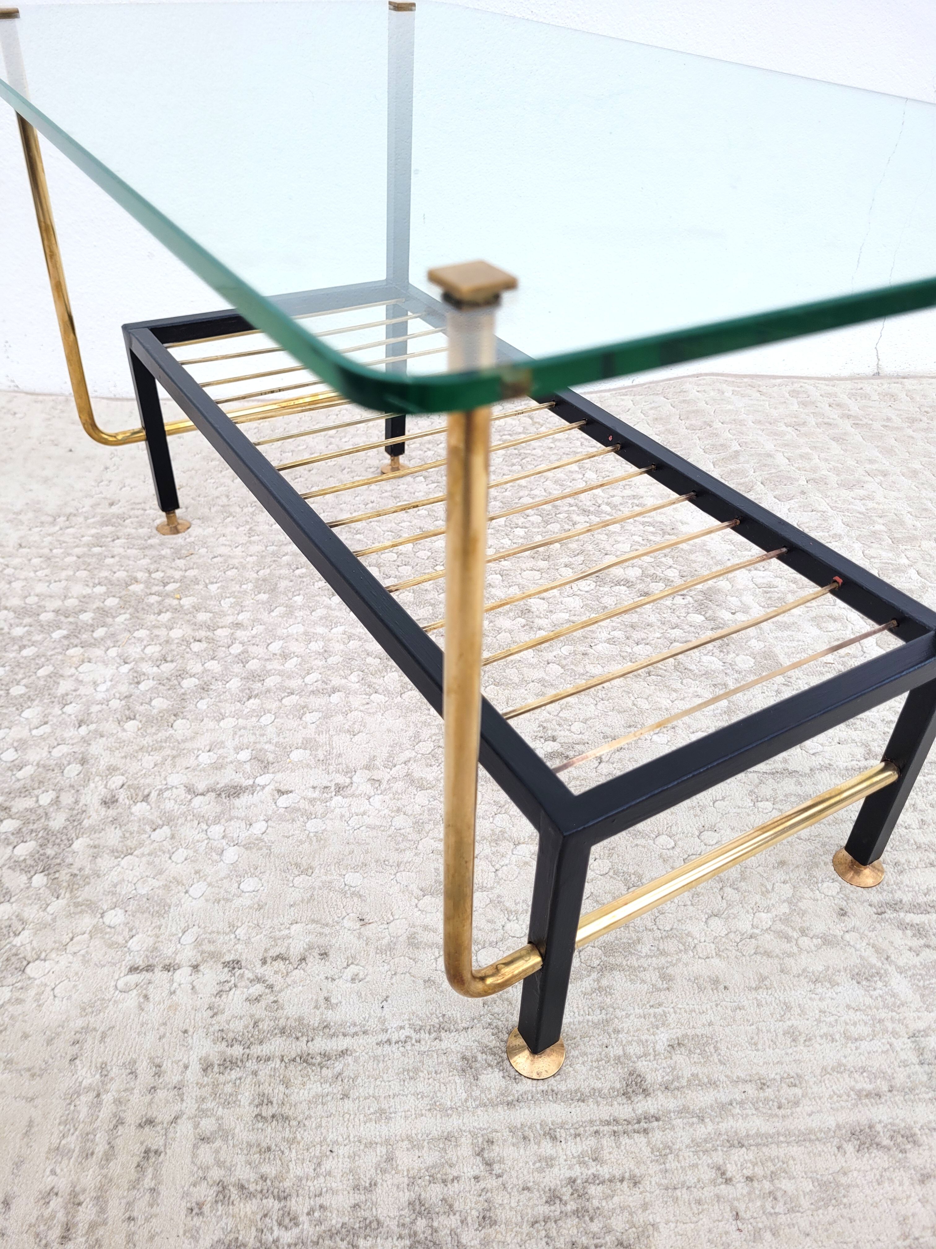 Asymmetrical coffee table 1960 glass and brass
